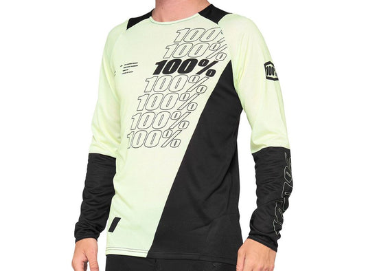 100% R-Core Long Sleeve MTB Jersey - Yellow-Black - 2021 Yellow - Black Small 