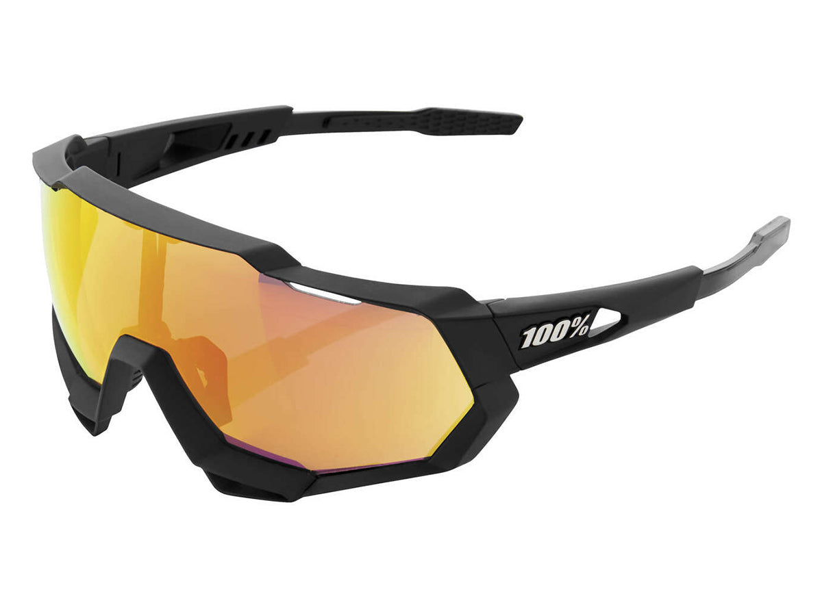 100% Speedtrap Performance Sunglasses - Soft Tact Black-Hiper Red Multilayer Mirror Lens Black  