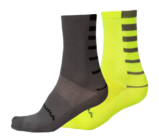 Endura Coolmax Stripe Sock - Twin Pack - Hi-Viz Yellow