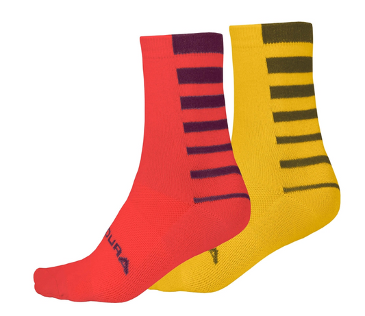Endura Coolmax Stripe Sock - Twin Pack - Pomegranate