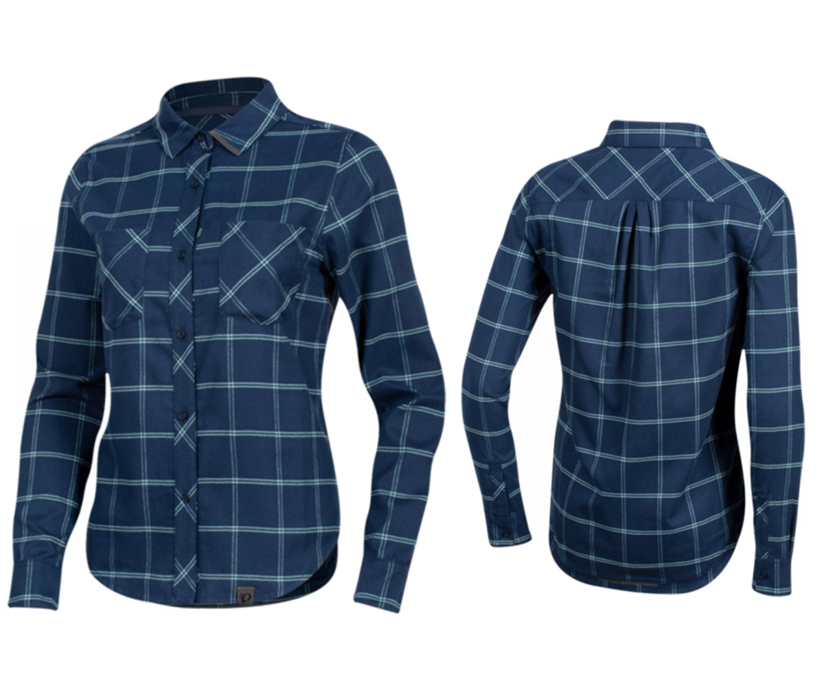 Pearl Izumi Rove Long Sleeve Shirt - Womens - Navy-Aquifer Plaid - 2020 Navy - Aquifer Plaid Medium 