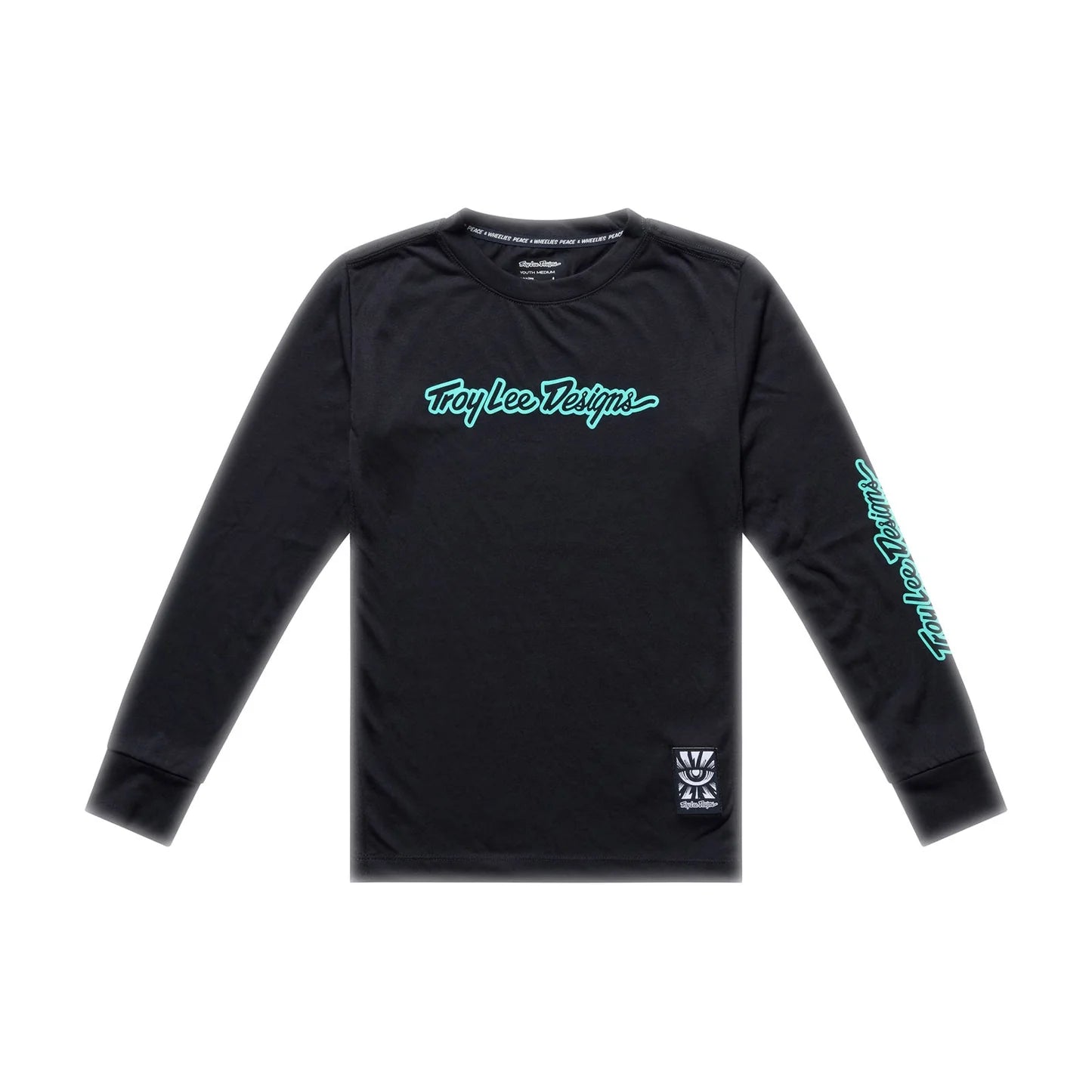 Troy Lee Designs Skyline Long Sleeve Ride Tee - Youth - Signature - Black-Real Teal