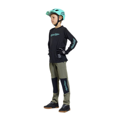 Troy Lee Designs Skyline Long Sleeve Ride Tee - Youth - Signature - Black-Real Teal