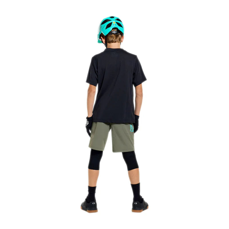 Troy Lee Designs Skyline Short Sleeve Ride Tee - Youth - Signature - Black-Real Teal