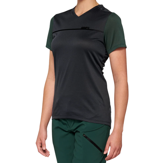 100% Ridecamp Short Sleeve MTB Jersey - Womens - Charcoal-Forest Green