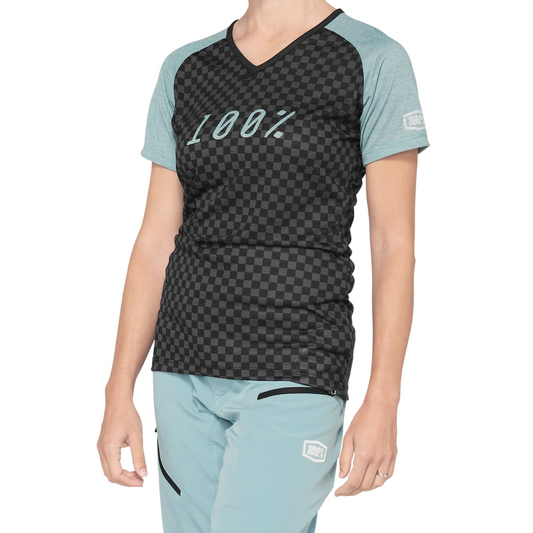 100% Airmatic Short Sleeve MTB Jersey - Womens - Seafoam-Checkers