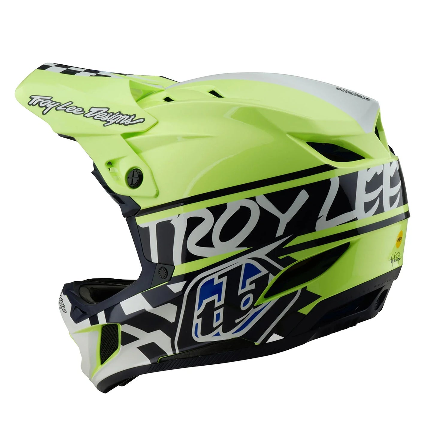 Troy Lee Designs D4 Polyacrylite Full Face Helmet - Fifty-50 - Navy-Glo Yellow